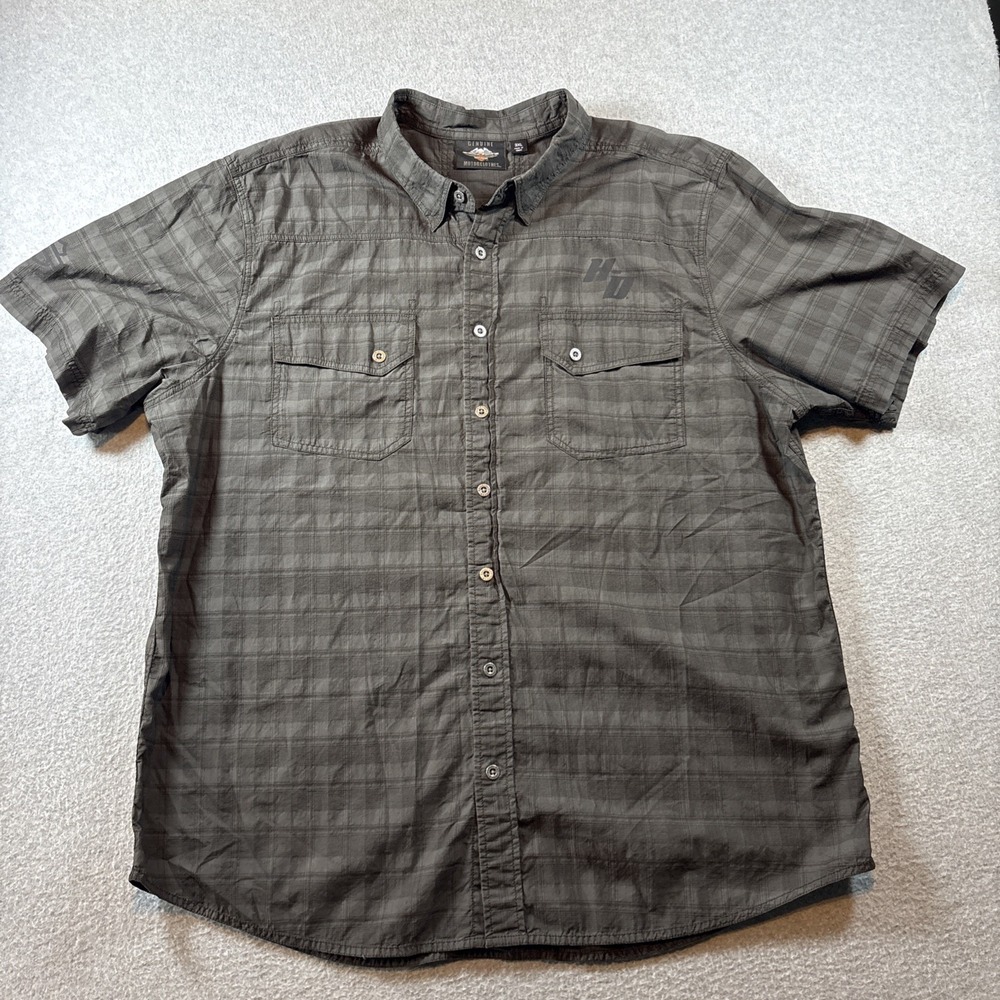 Harley Davidson Men's 3XL Short Sleeve Lightweight Button Up Gray Black Plaid